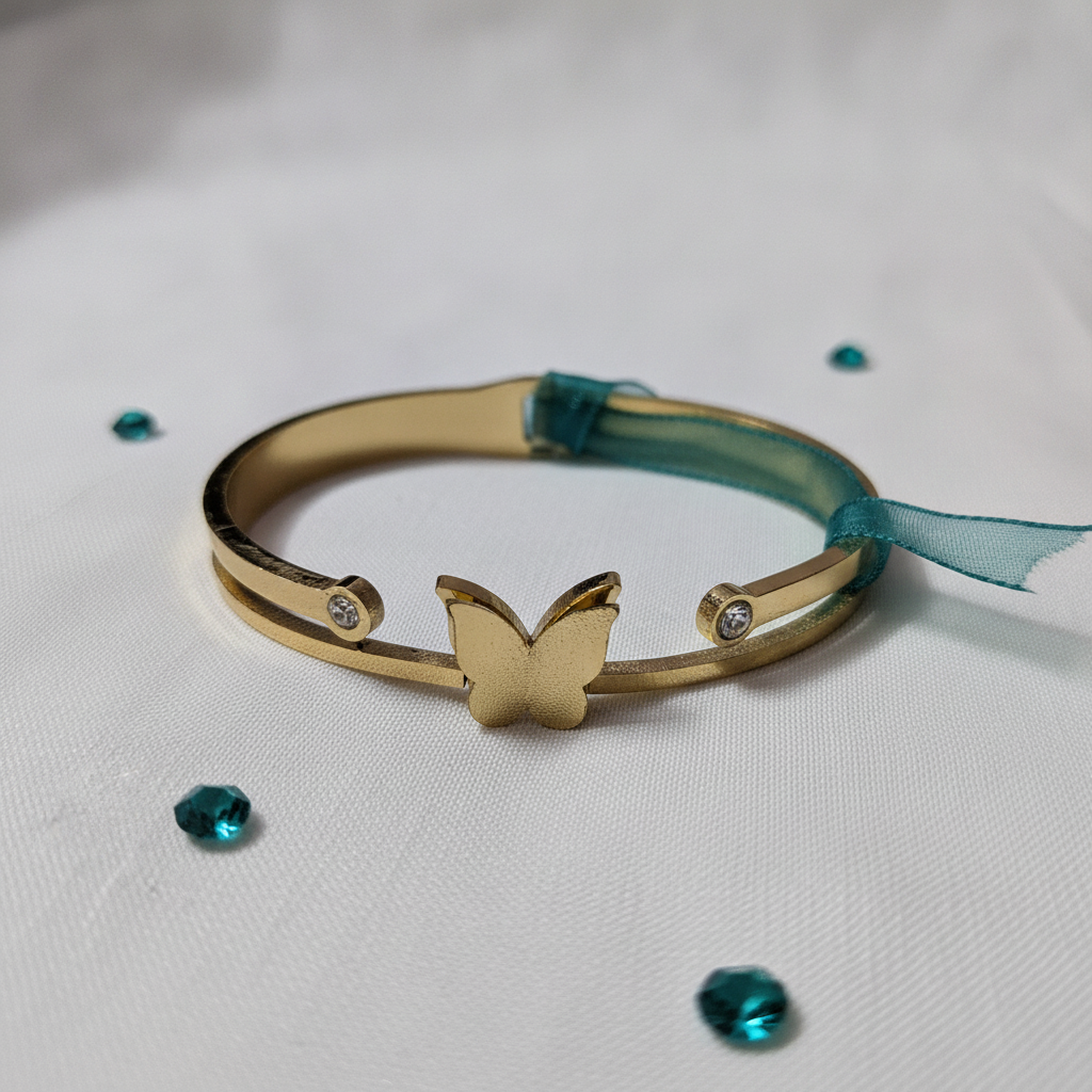 Minimalist Butterfly Anti-Tarnish Gold Bracelet for Women | Waterproof Stainless Steel Cuff Bracelet