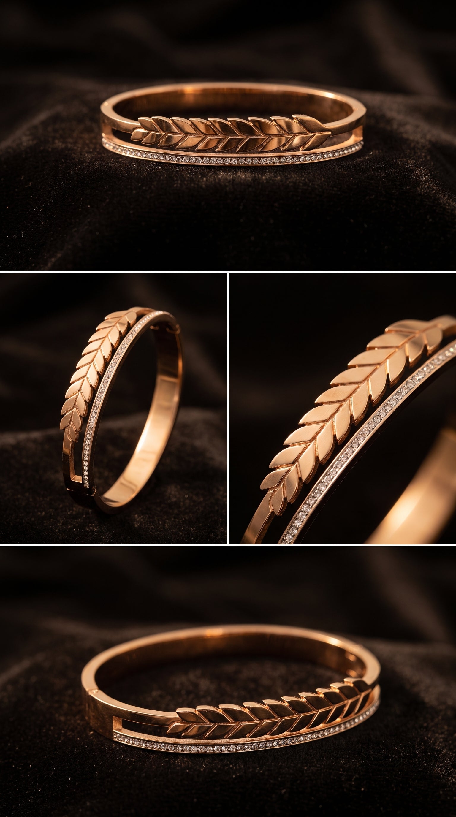 Nianly Jewels Leafline Crystal Rose Gold Bracelet