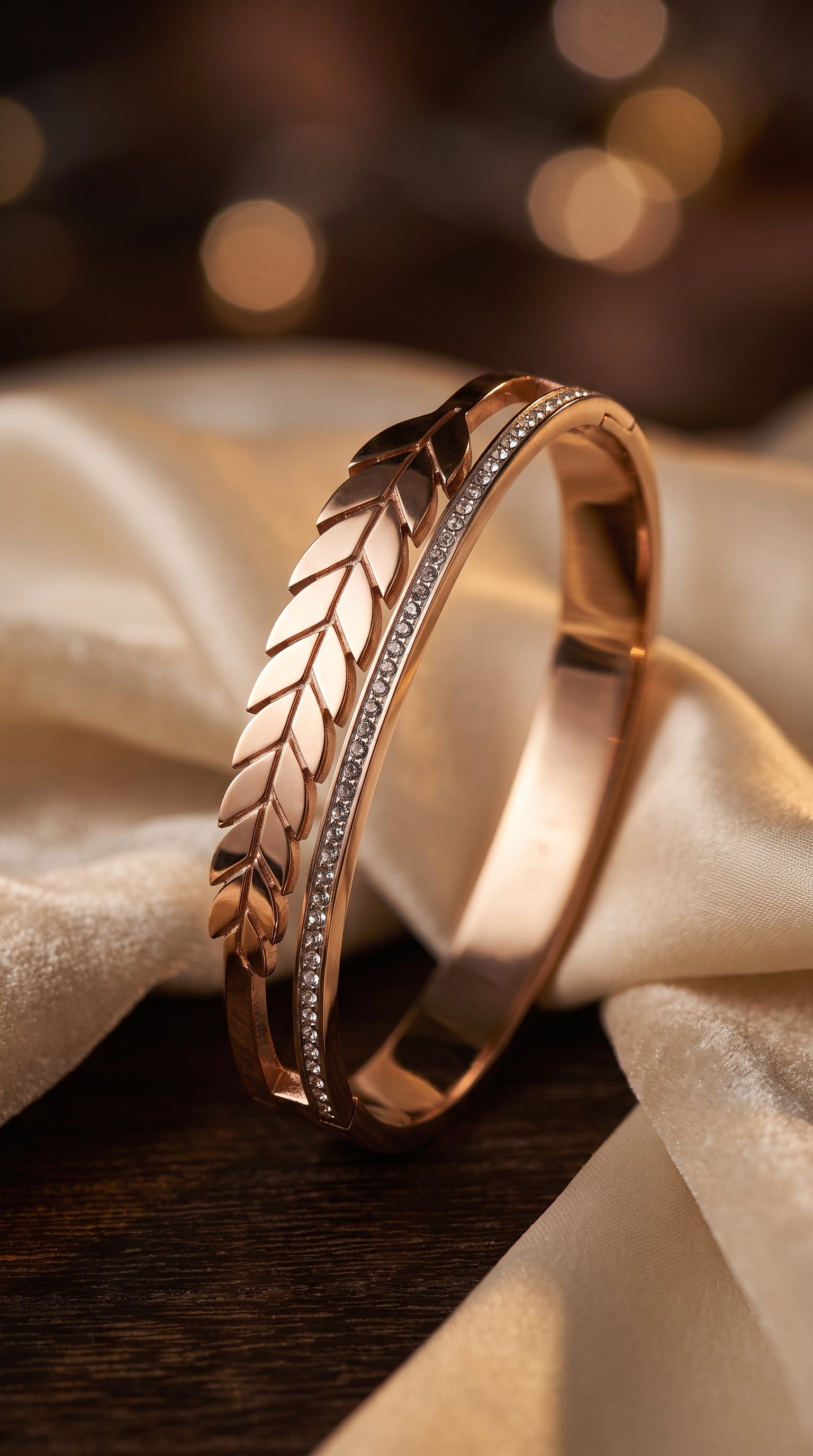 Nianly Jewels Leafline Crystal Rose Gold Bracelet