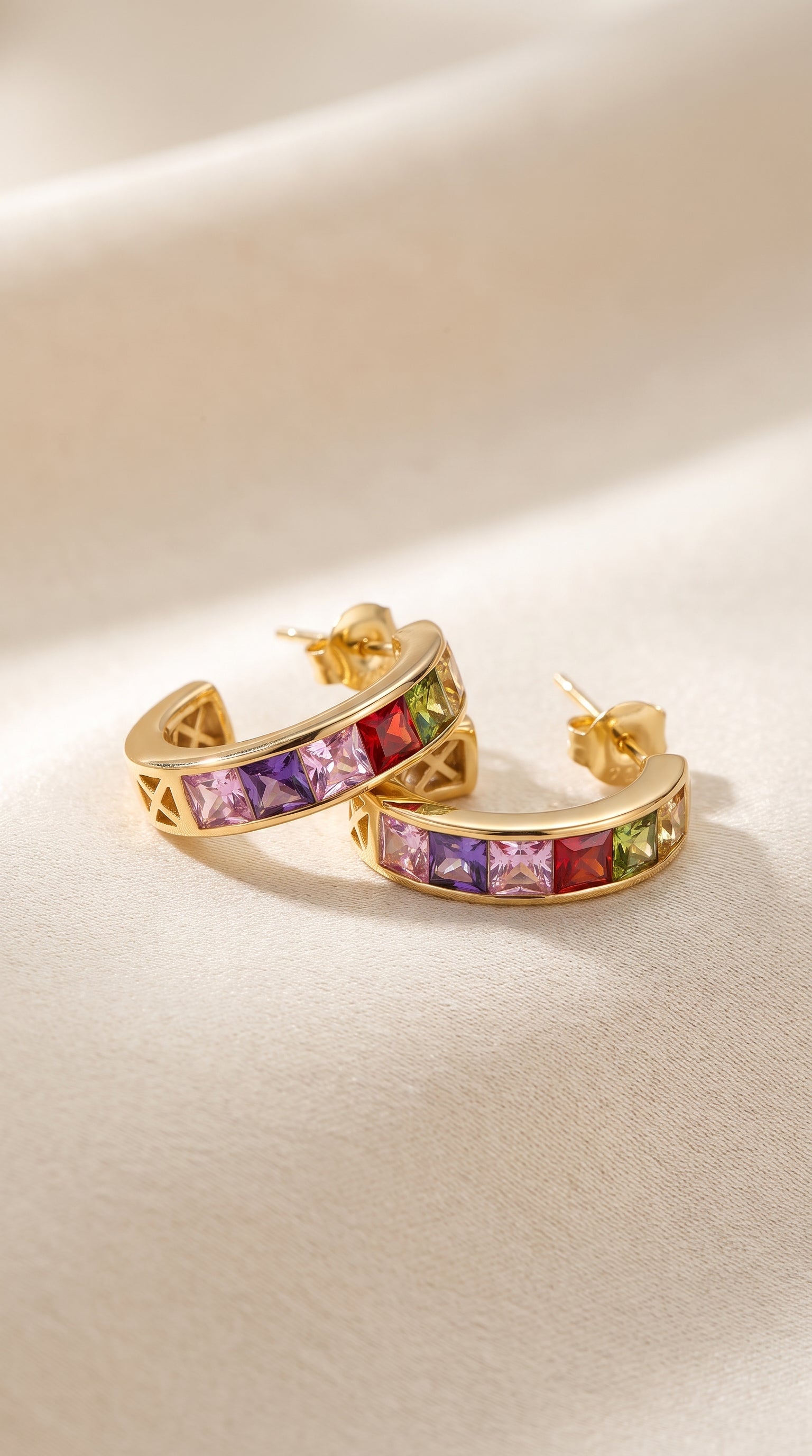 Rainbow Luxe Gold-Tone Hoop Earrings (ANTI TARNISH)