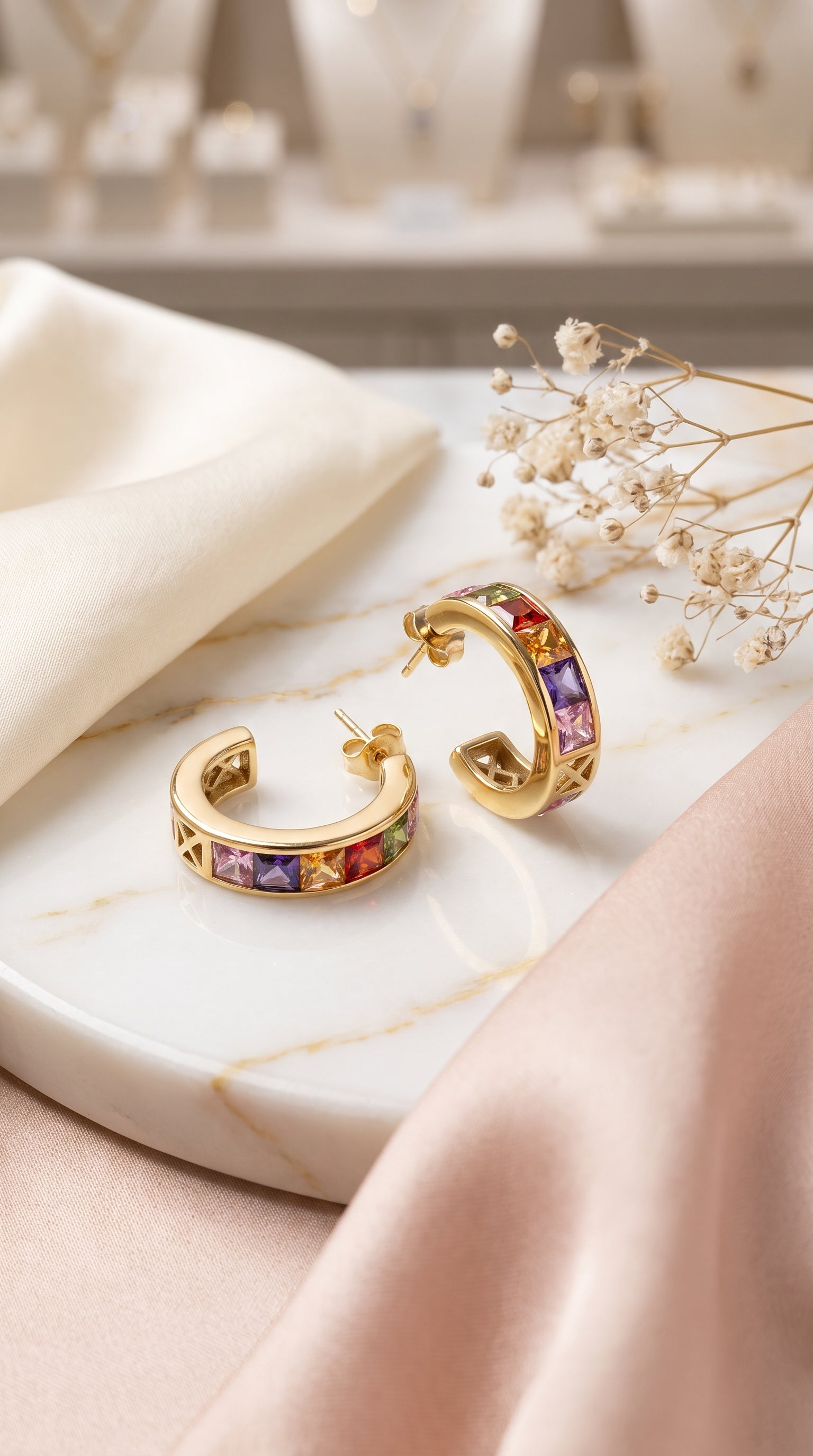 Rainbow Luxe Gold-Tone Hoop Earrings (ANTI TARNISH)