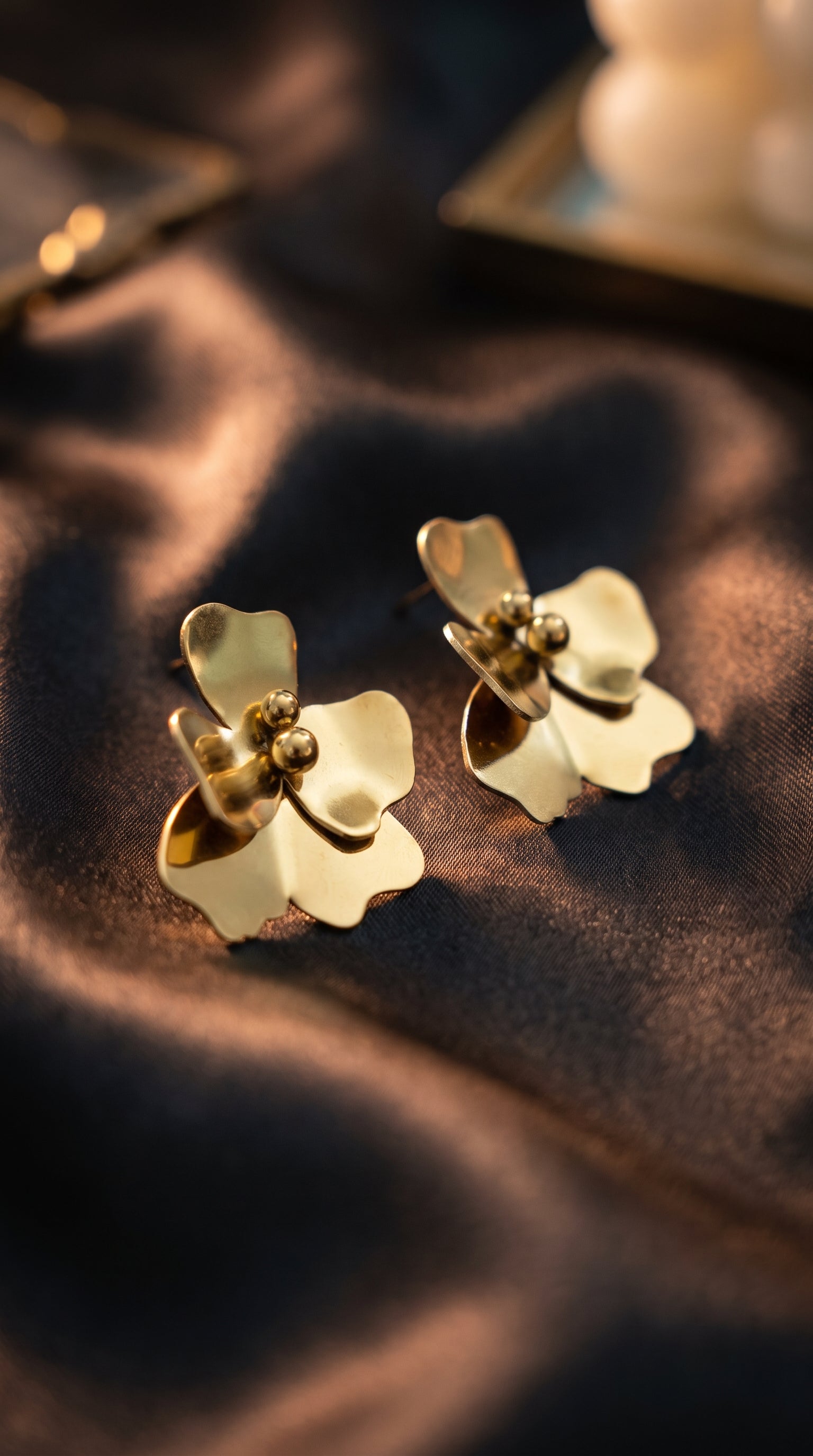 Golden Bloom Floral Stud Earrings