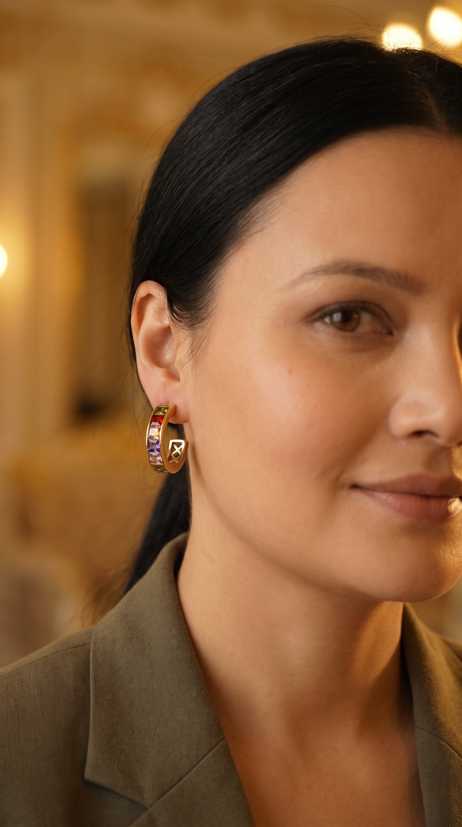Rainbow Luxe Gold-Tone Hoop Earrings (ANTI TARNISH)