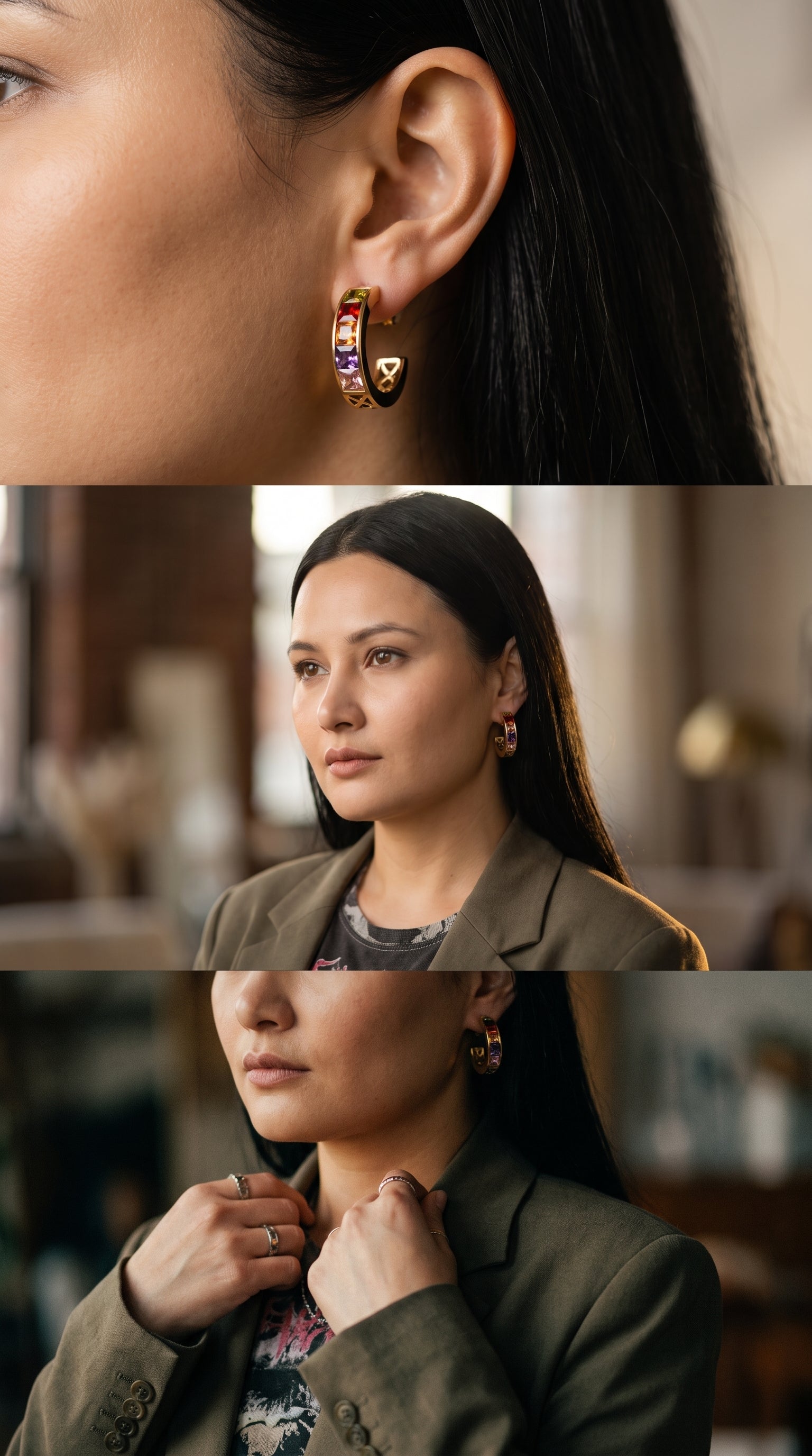 Rainbow Luxe Gold-Tone Hoop Earrings (ANTI TARNISH)