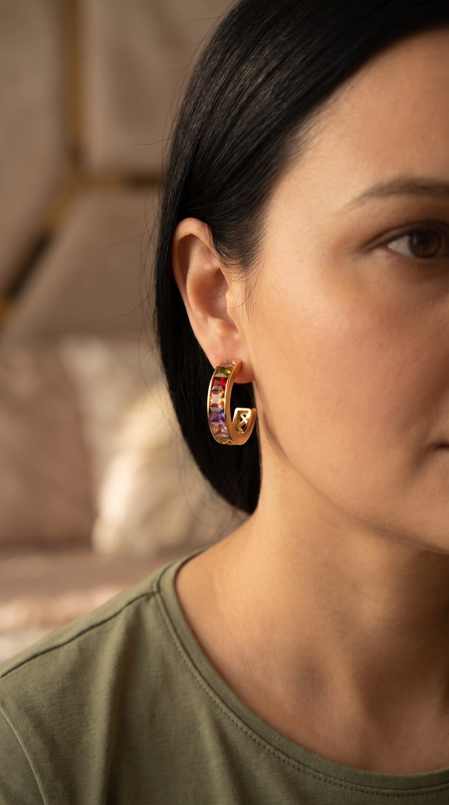 Rainbow Luxe Gold-Tone Hoop Earrings (ANTI TARNISH)