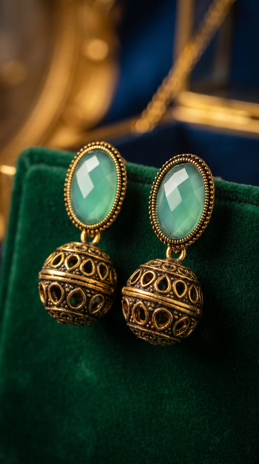 Emerald Mist Jhumki Earrings