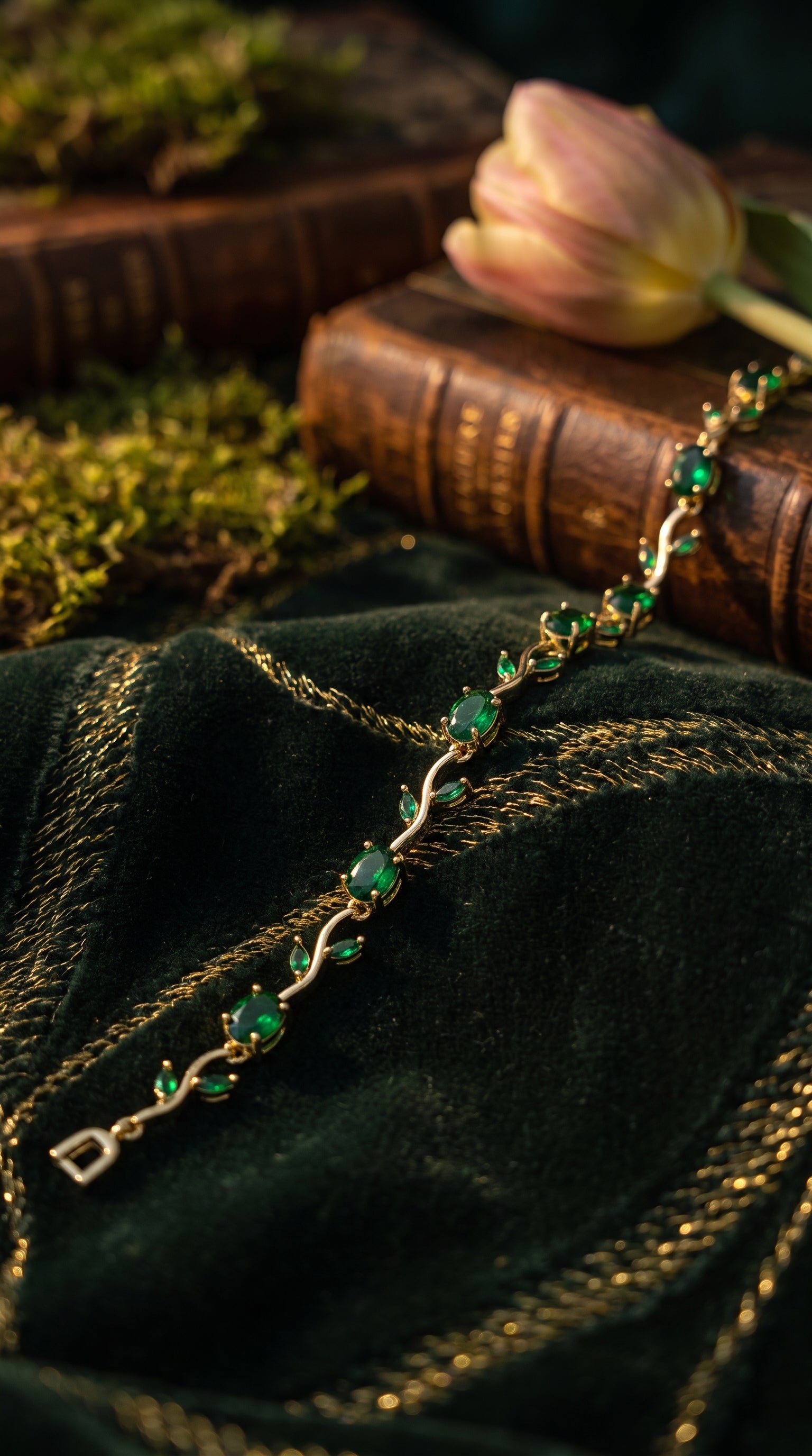 Emerald Tulip Gold- Green Tone Bracelet