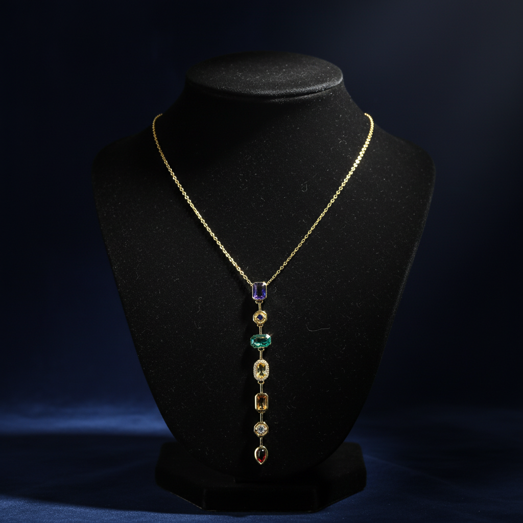 Multicolored Gemstone Cascade Necklace(ANTI TARNISH)