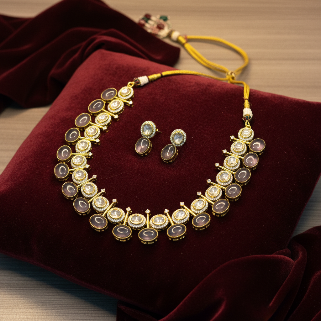 Regal Stone-Studded Kundan Necklace Set