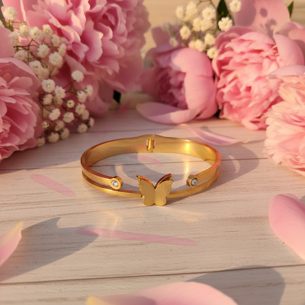 Minimalist Butterfly Anti-Tarnish Gold Bracelet for Women | Waterproof Stainless Steel Cuff Bracelet