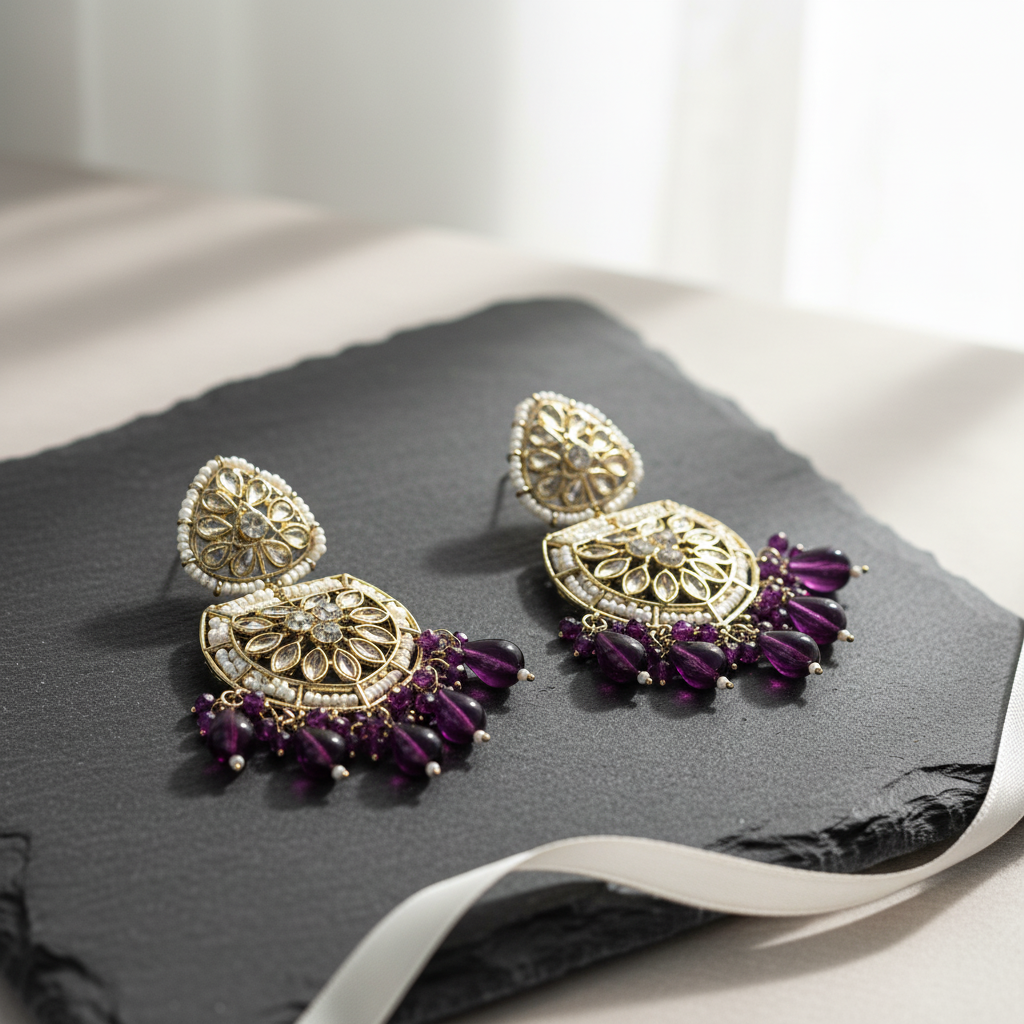 Royal Purple Kundan Statement Chandbalis