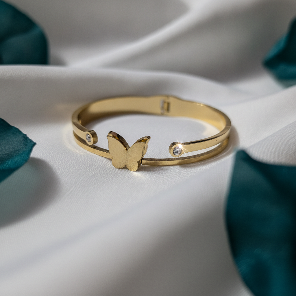 Minimalist Butterfly Anti-Tarnish Gold Bracelet for Women | Waterproof Stainless Steel Cuff Bracelet