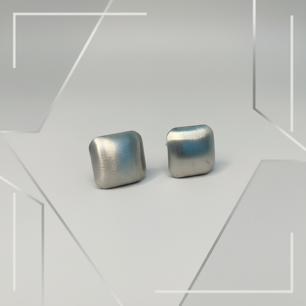 Brushed Silver Square Studs