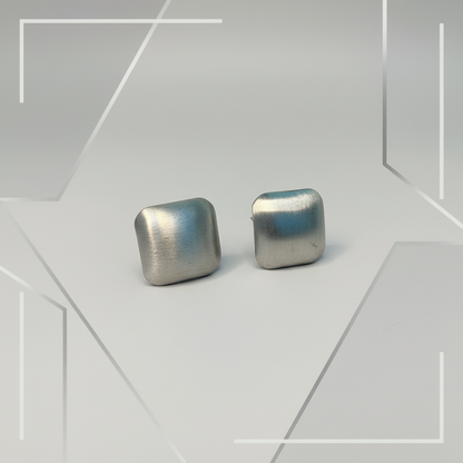 Brushed Silver Square Studs