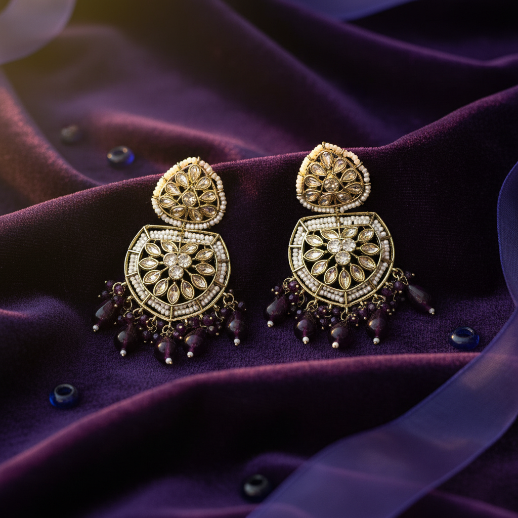 Royal Purple Kundan Statement Chandbalis