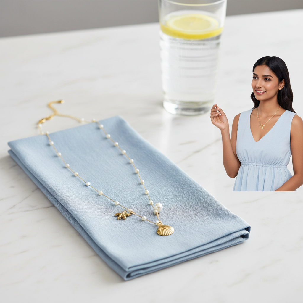 Coastal Pearl & Shell Charm Necklace(ANTI TARNISH)
