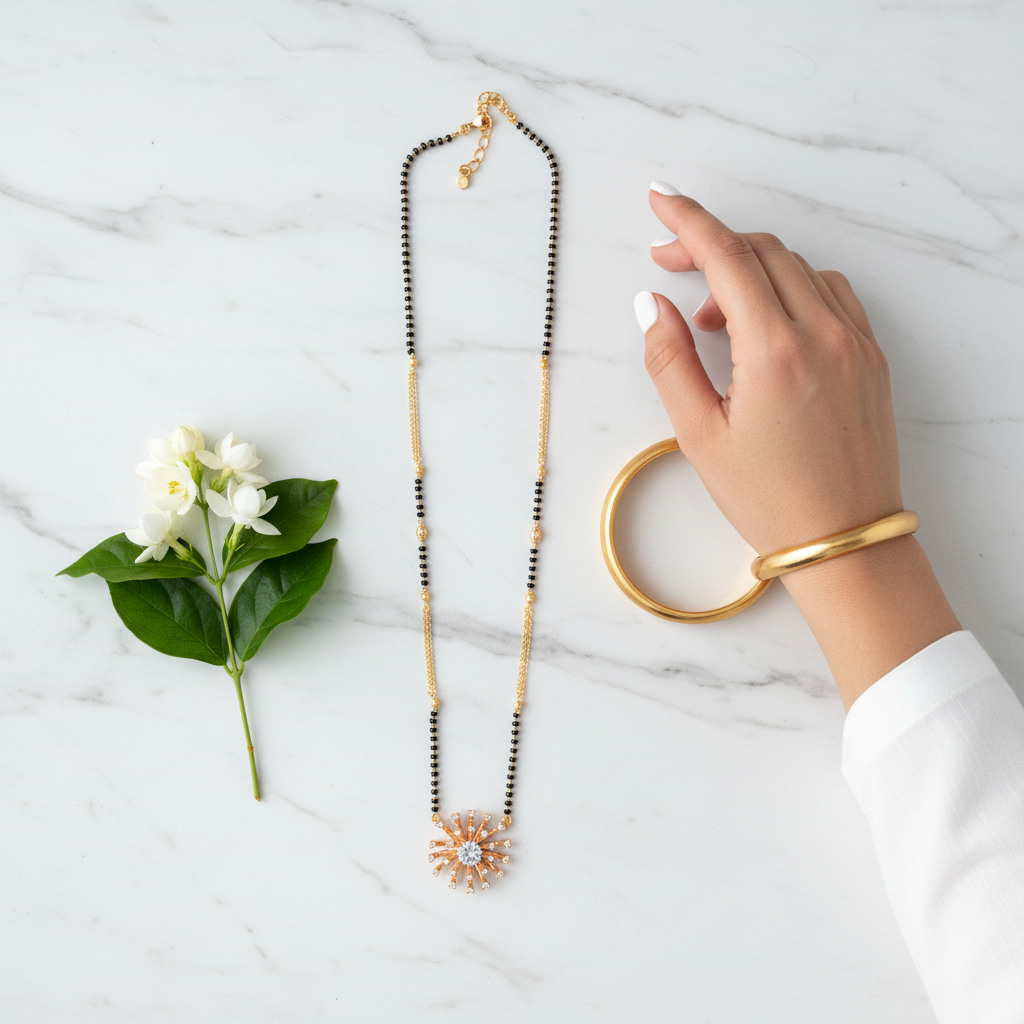 Radiant Sunburst Crystal Mangalsutra(ANTI TARNISH)