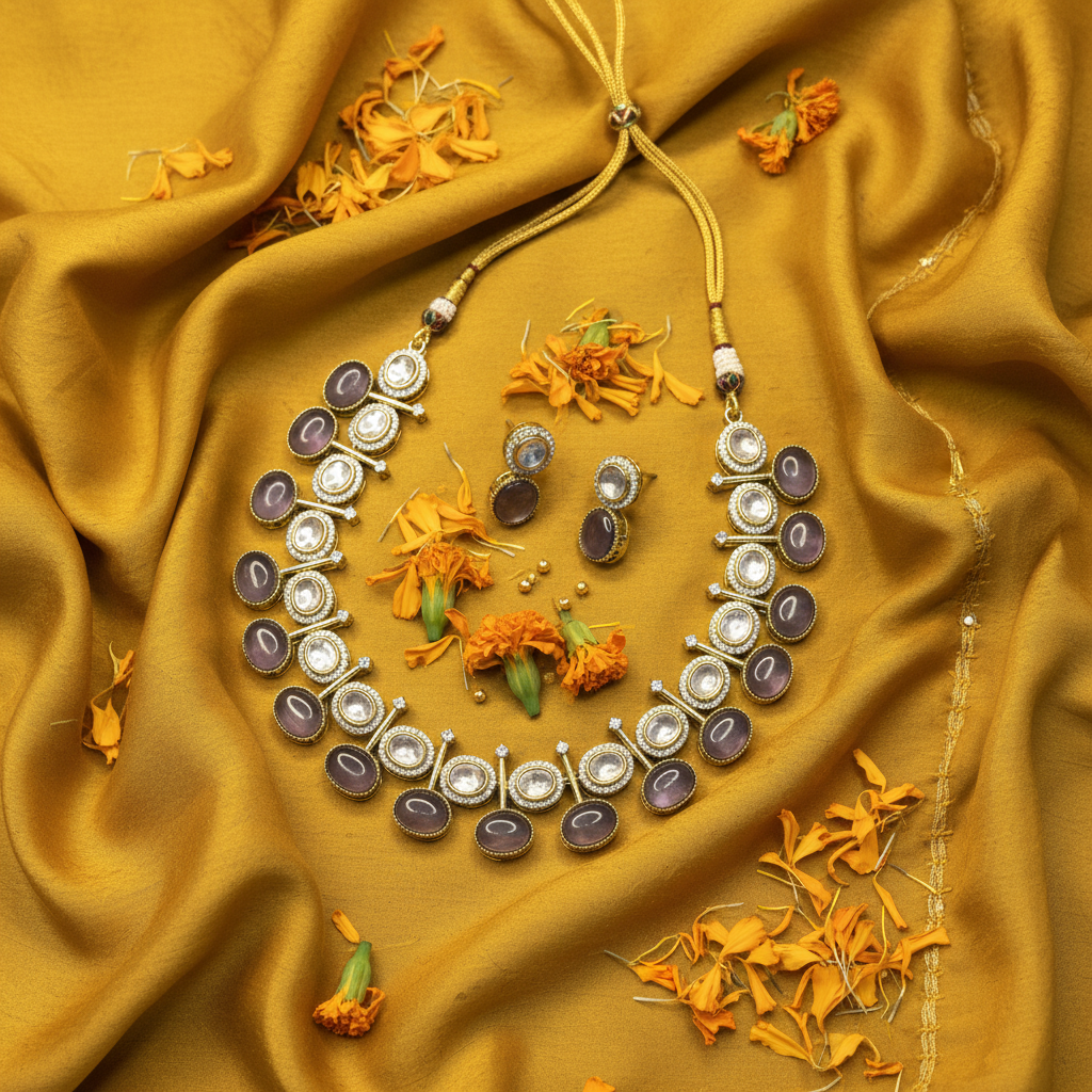Regal Stone-Studded Kundan Necklace Set