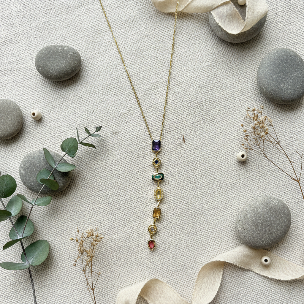 Multicolored Gemstone Cascade Necklace(ANTI TARNISH)