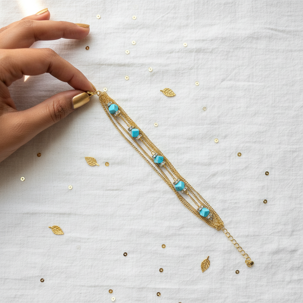 Turquoise & Crystal Beaded Beach Bracelet
