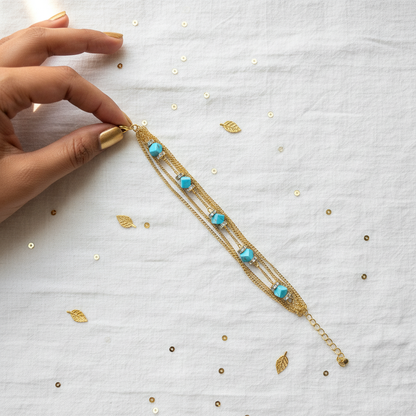 Turquoise & Crystal Beaded Beach Bracelet