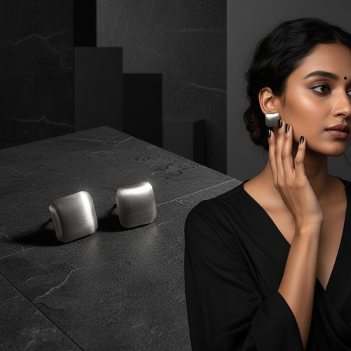 Brushed Silver Square Studs