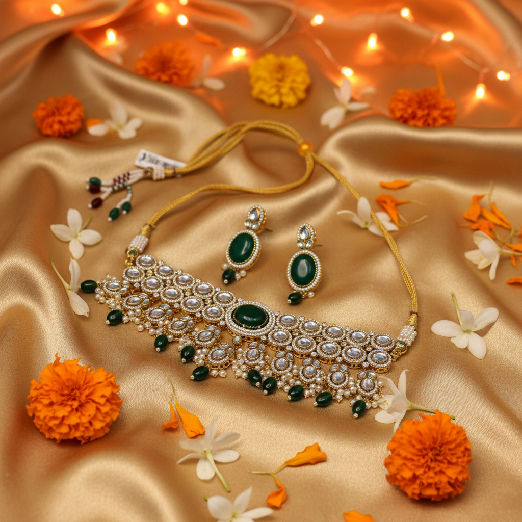 Regal Green Kundan Choker Set