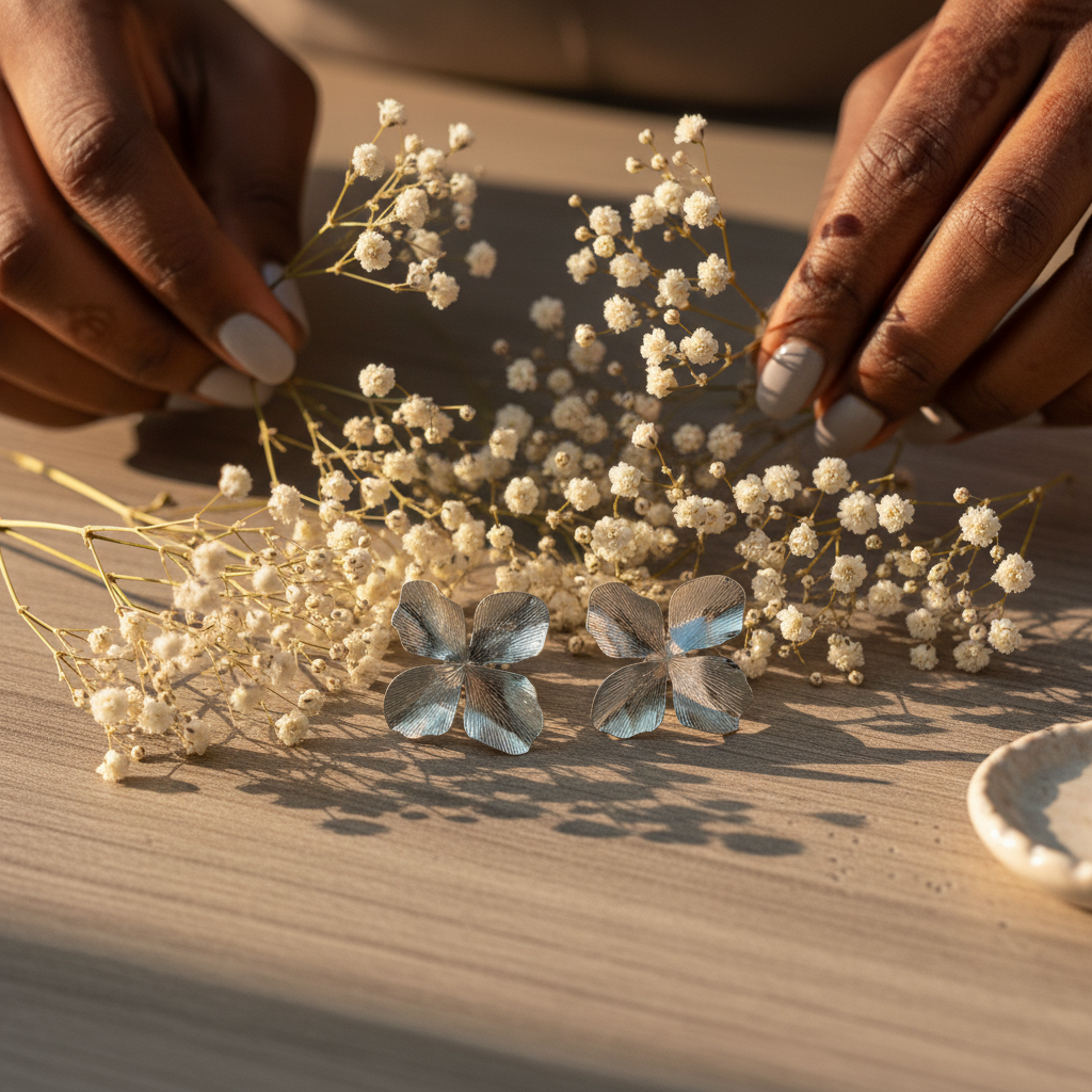 Silver Petal Statement Studs(ANTI TARNISH)