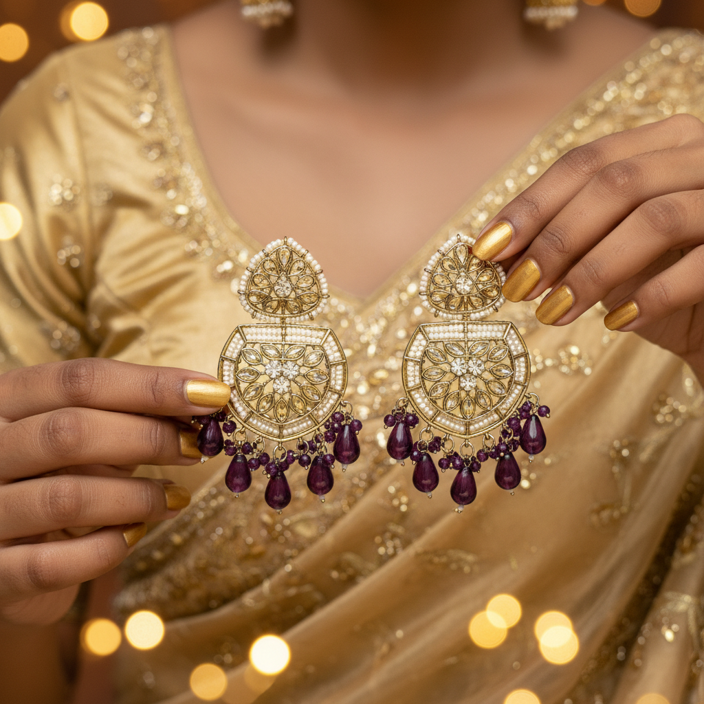 Royal Purple Kundan Statement Chandbalis
