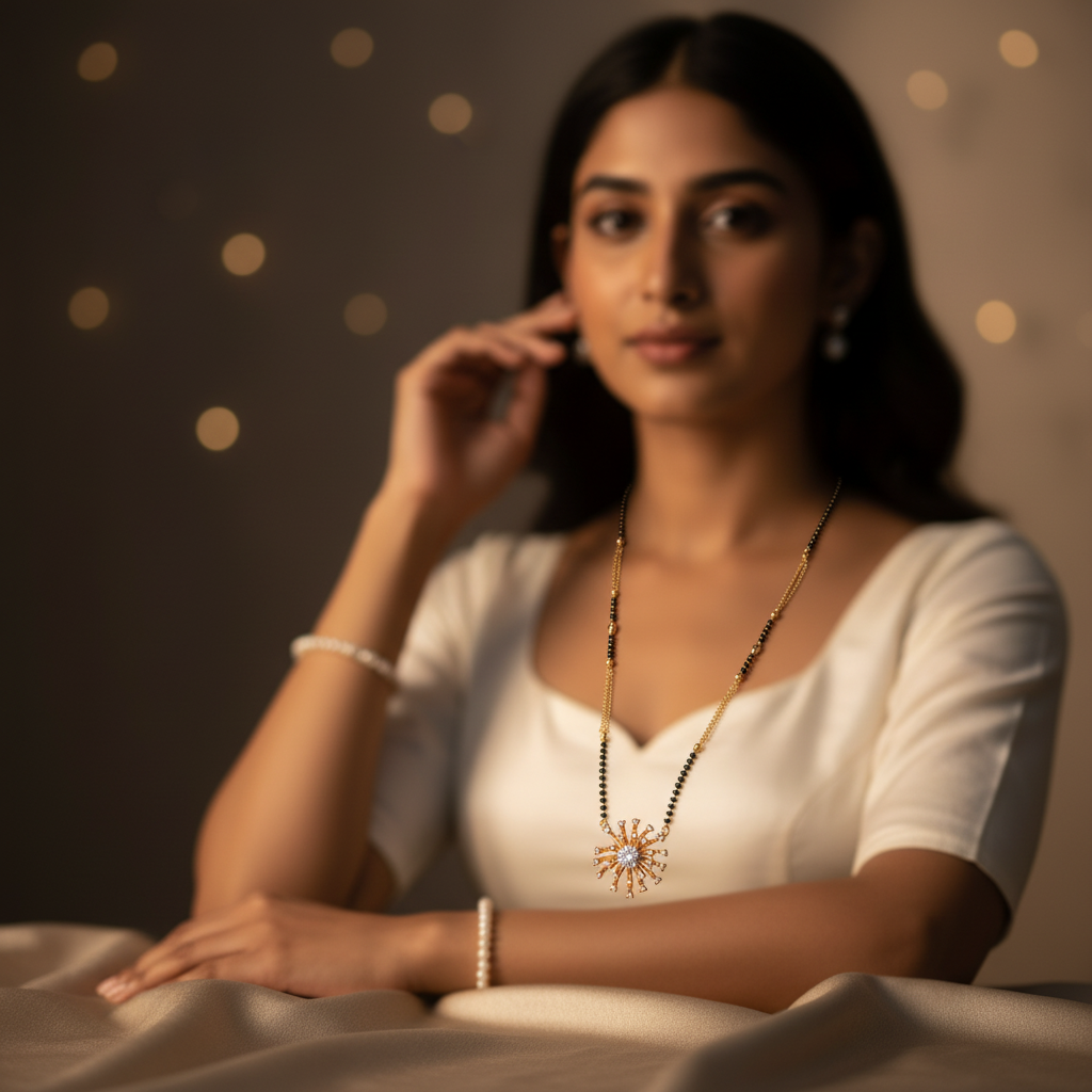 Radiant Sunburst Crystal Mangalsutra(ANTI TARNISH)