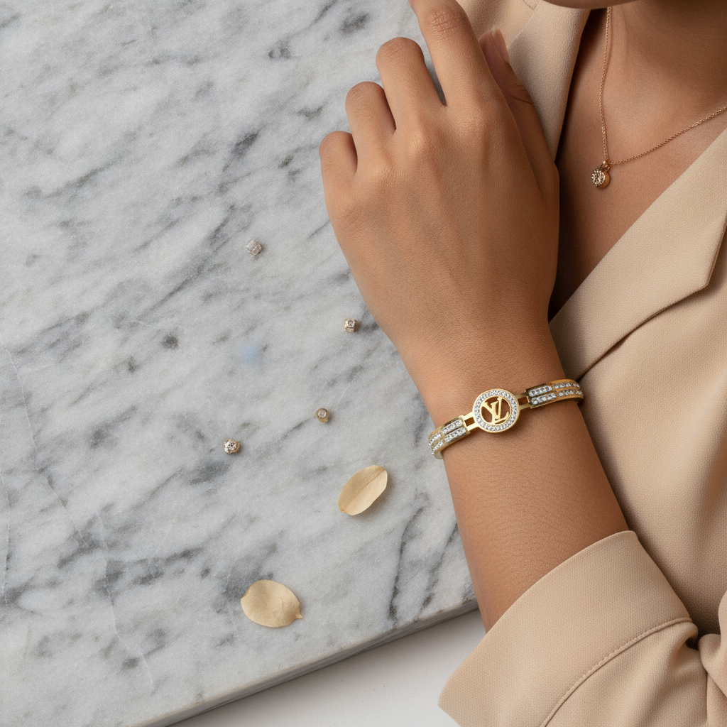 Luxury LV-Inspired Anti-Tarnish Gold Bracelet for Women | Waterproof & Premium Finish