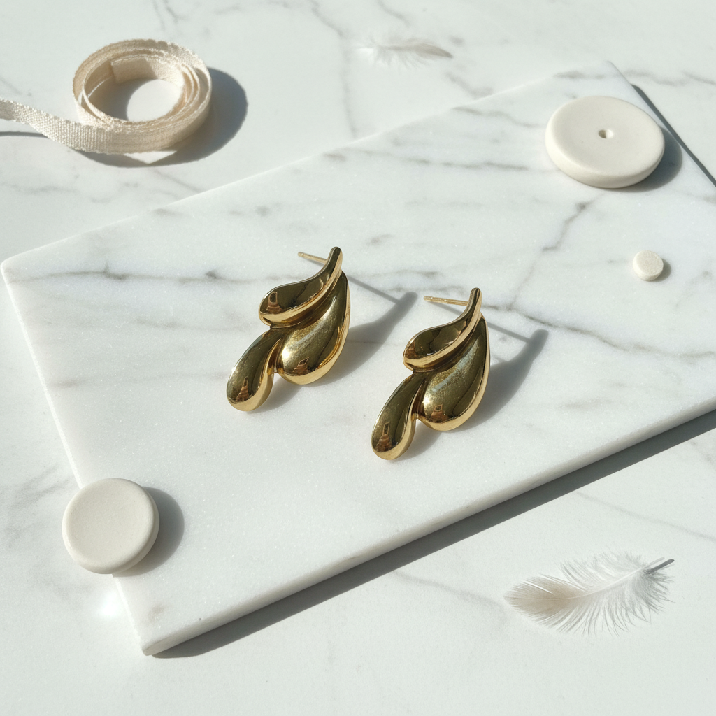 Fluid Gold Statement Stud ( Anti Tarnish)