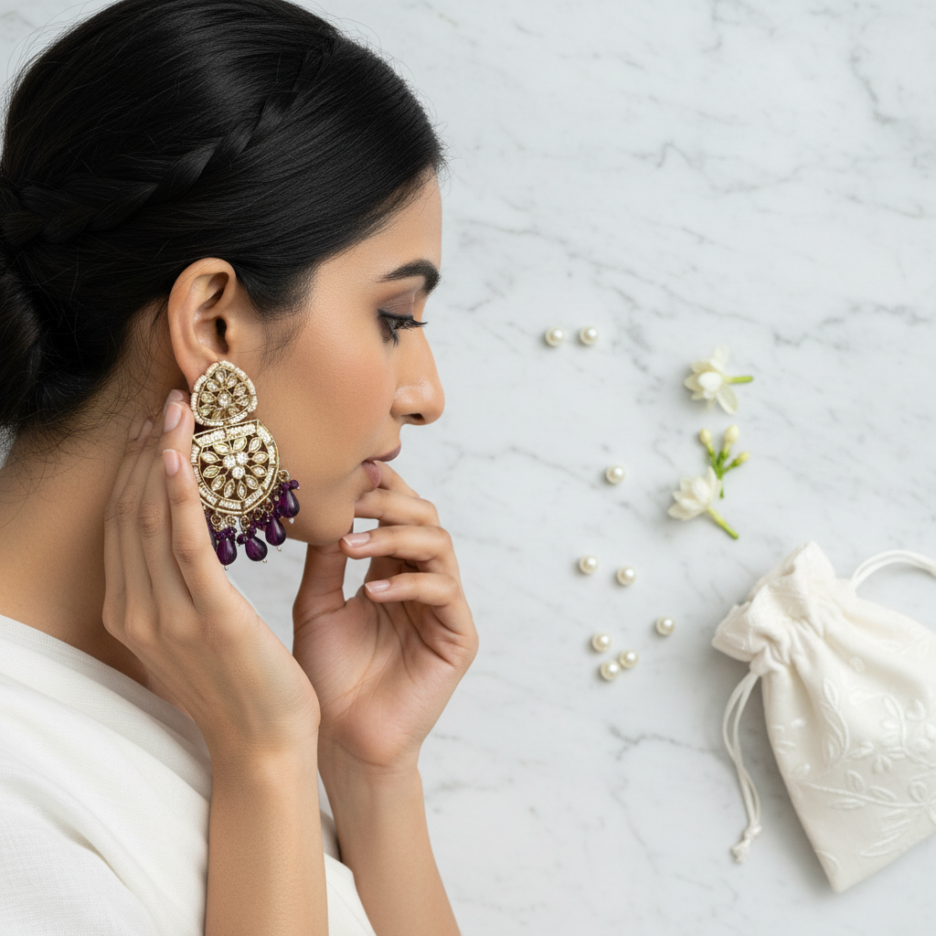 Royal Purple Kundan Statement Chandbalis