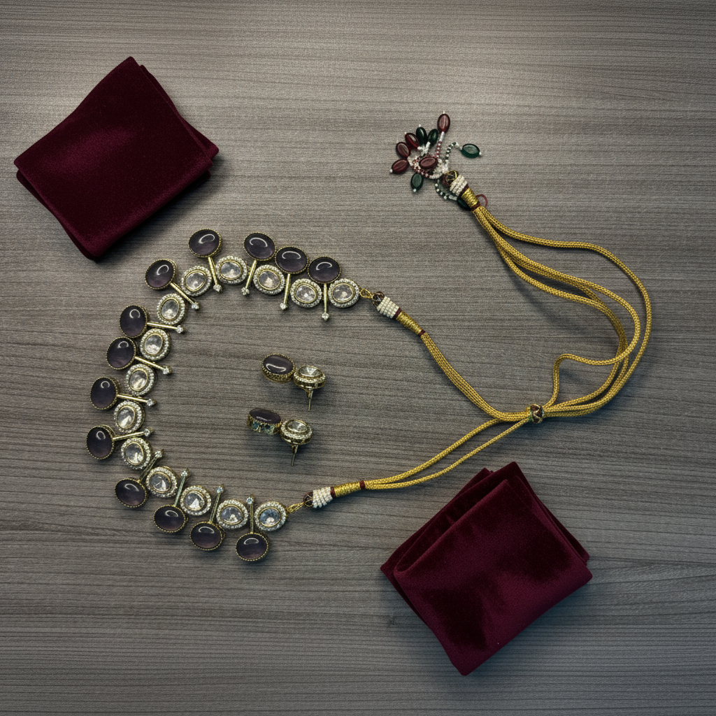 Regal Stone-Studded Kundan Necklace Set