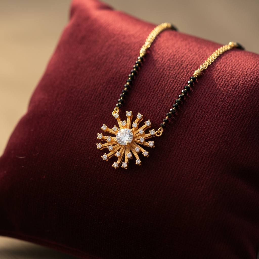 Radiant Sunburst Crystal Mangalsutra(ANTI TARNISH)