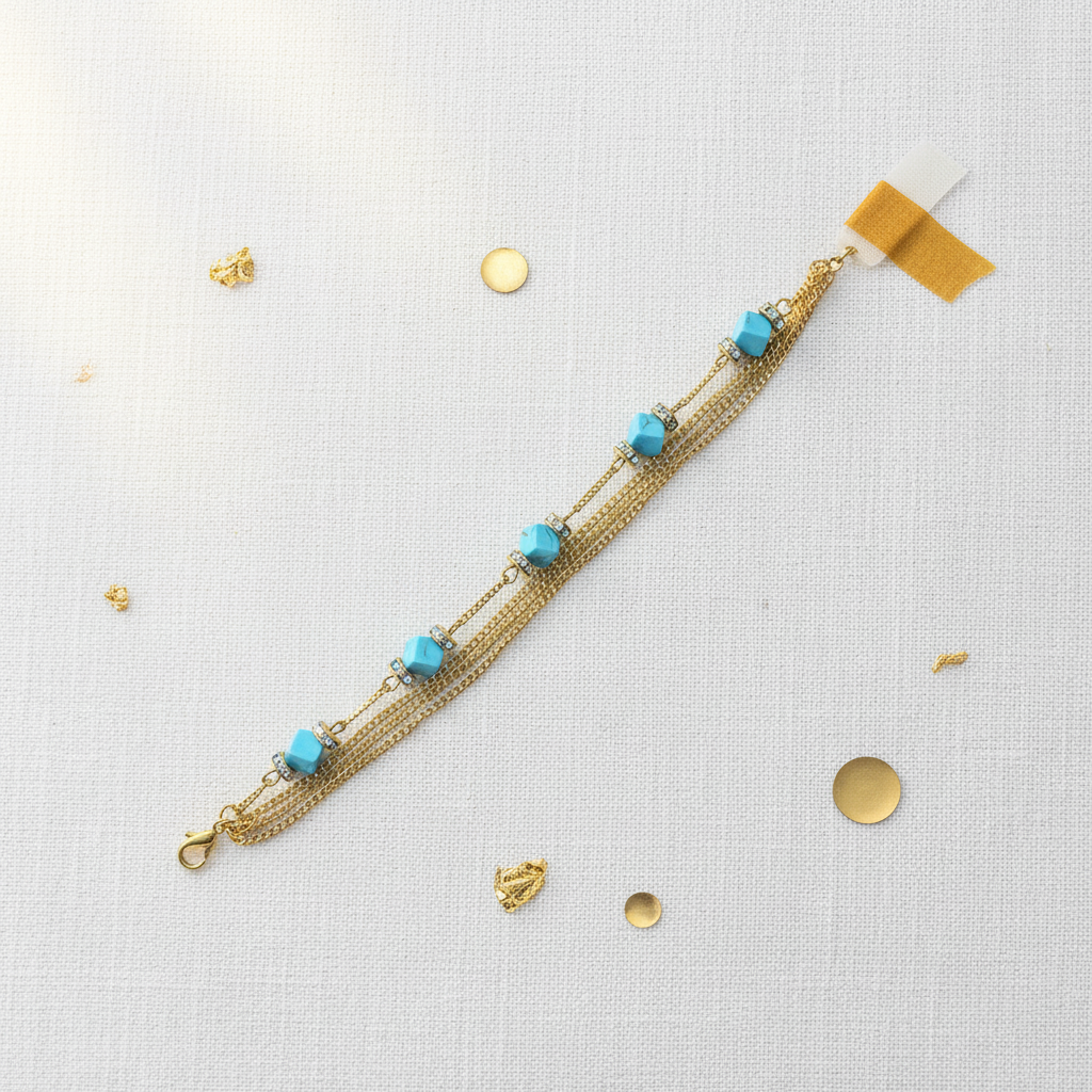 Turquoise & Crystal Beaded Beach Bracelet