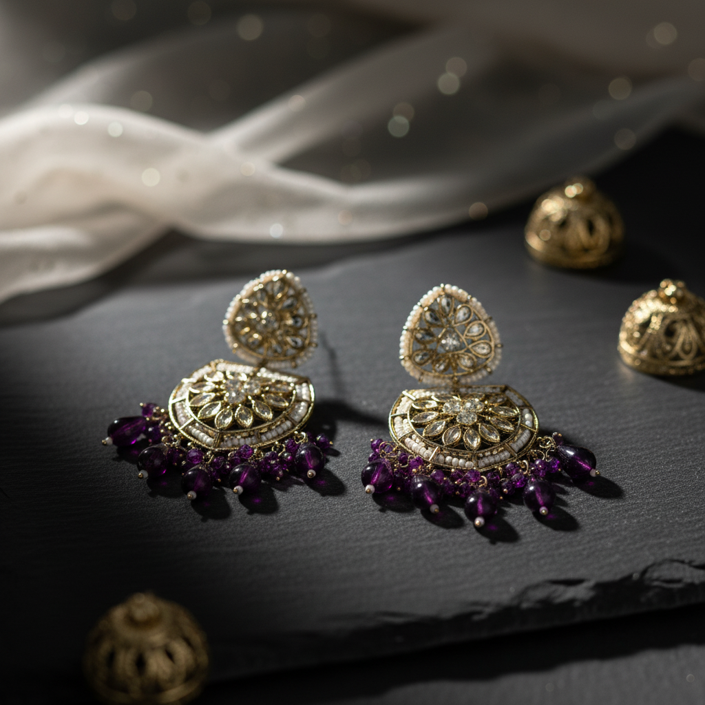 Royal Purple Kundan Statement Chandbalis