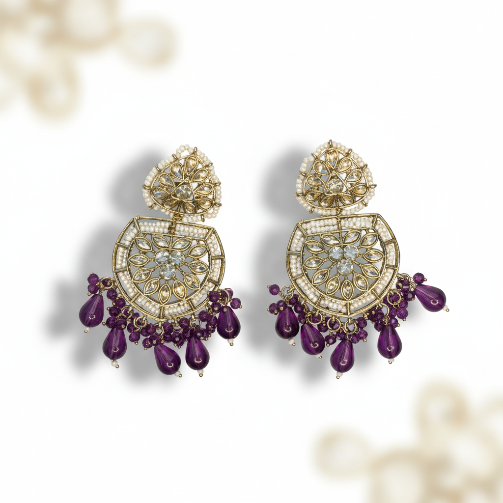 Royal Purple Kundan Statement Chandbalis