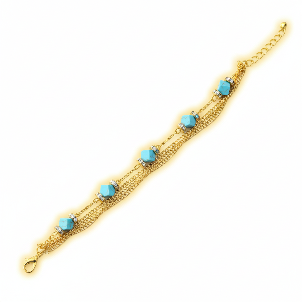 Turquoise & Crystal Beaded Beach Bracelet