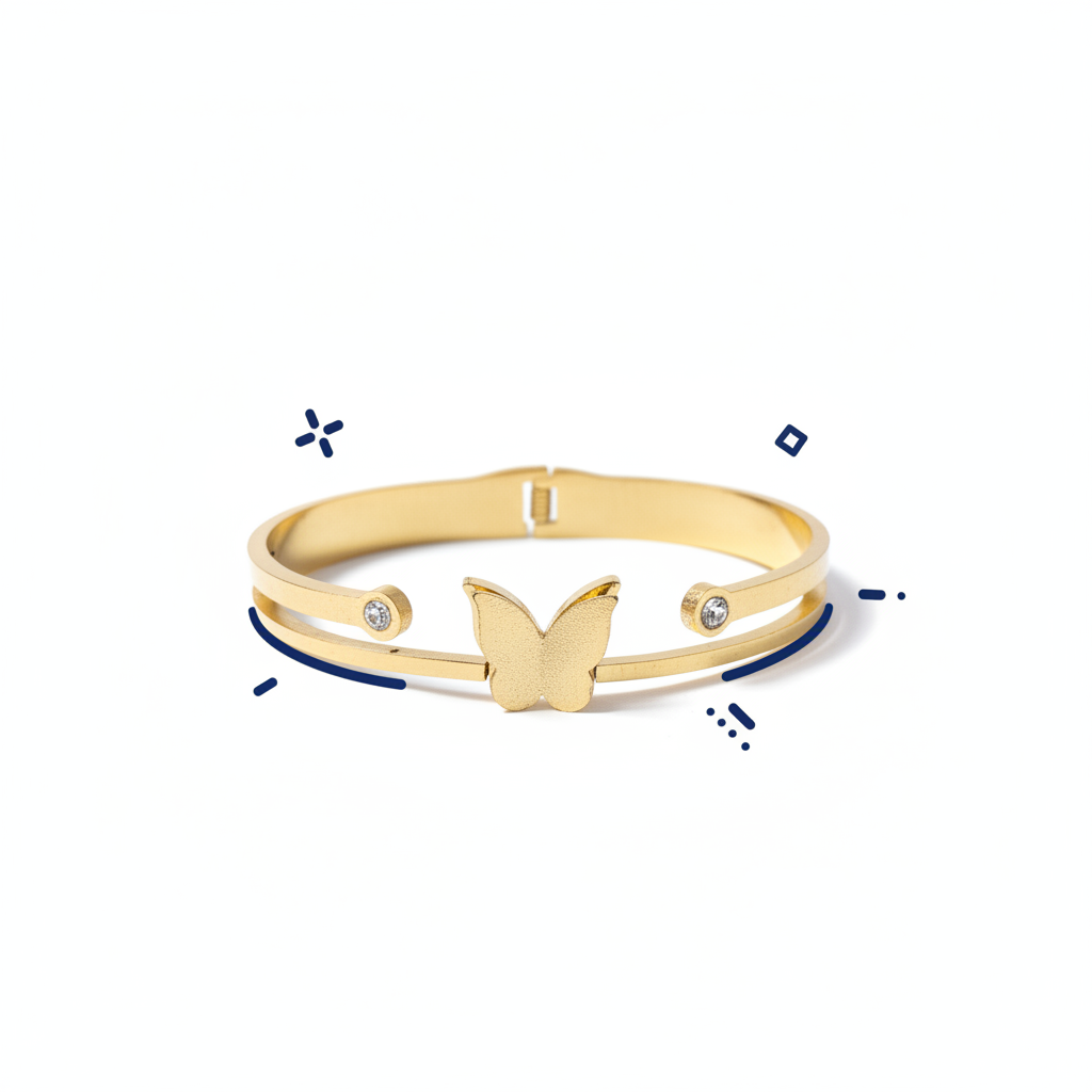 Minimalist Butterfly Anti-Tarnish Gold Bracelet for Women | Waterproof Stainless Steel Cuff Bracelet