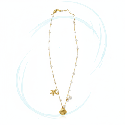 Coastal Pearl & Shell Charm Necklace(ANTI TARNISH)