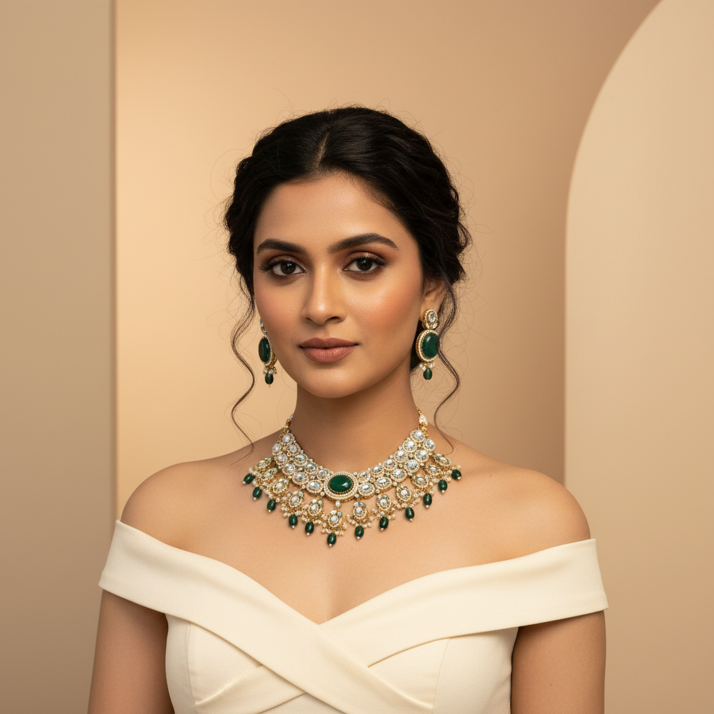 Regal Green Kundan Choker Set