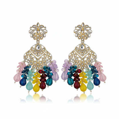 Vibrant Bead-Tassel Kundan Earrings