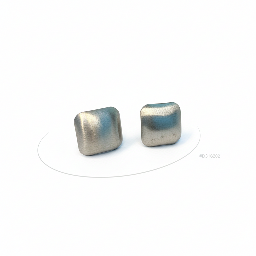 Brushed Silver Square Studs